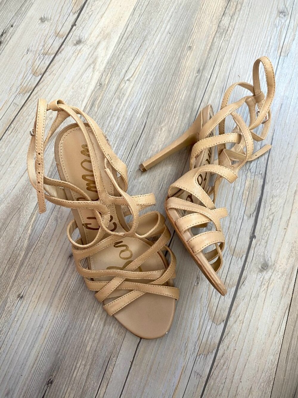 Sam Edelman Tan Strappy Stiletto Heels Size 6.5